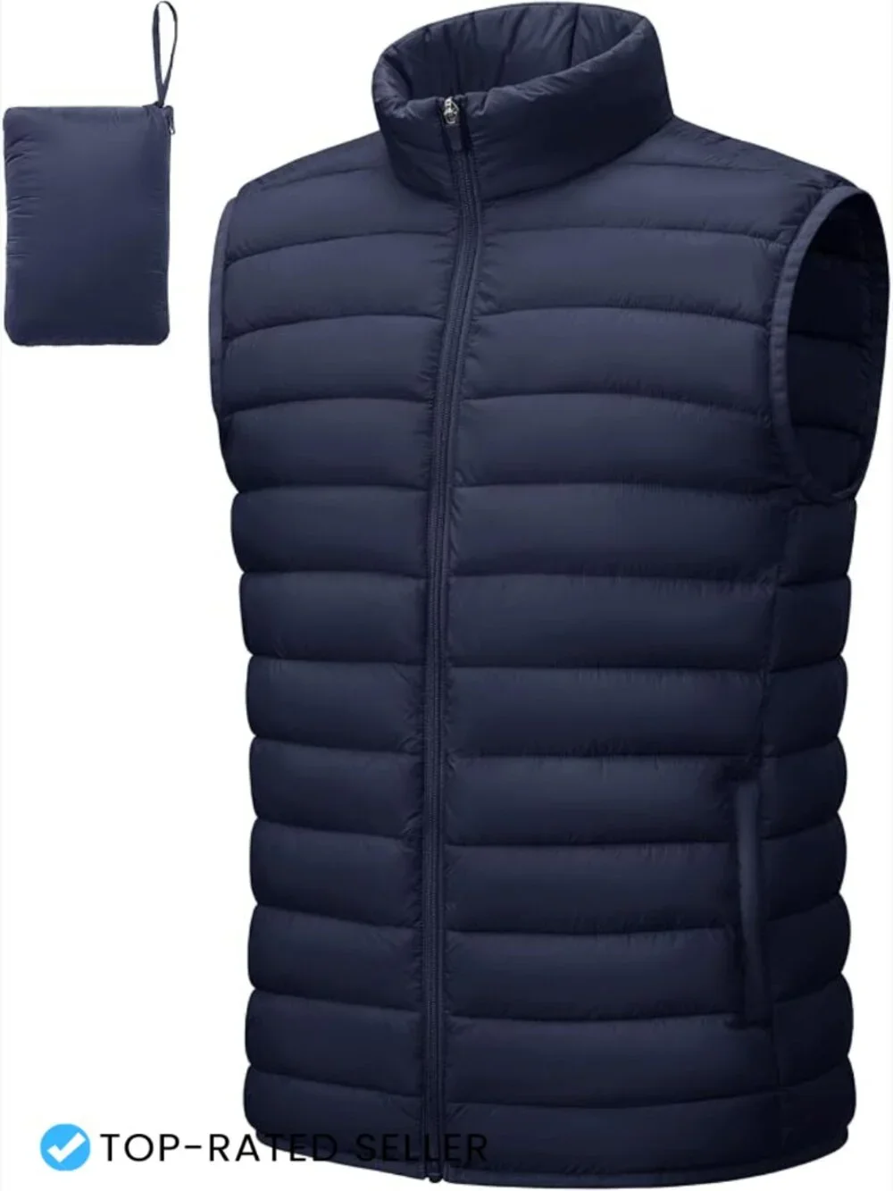 Men's Packable Insulated Vest Zip Pockets Water-Resistant Windproof Lightweight